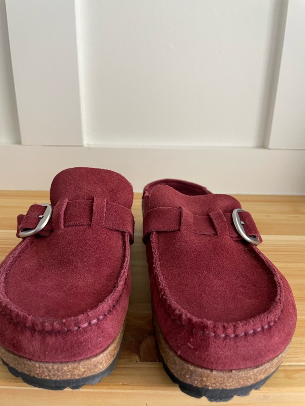 Birkenstock Burgundy Suede Slip-On Mule with Buckle - Picture 3 of 6